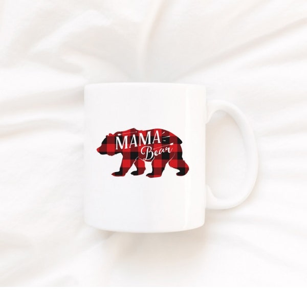 Mama Bear Mug, Buffalo Plaid Baby Shower Gift, Mugs with Sayings, Unique Coffee Mug, Mothers Day Gift Ideas, Lumberjack Baby Shower