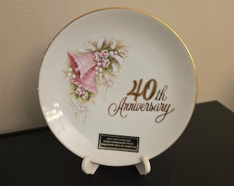 Assiette décorative vintage Enesco 40e anniversaire, bordure dorée, 11,4 cm (4,5 pouces), fabriquée au Japon en 1988. Cadeau.