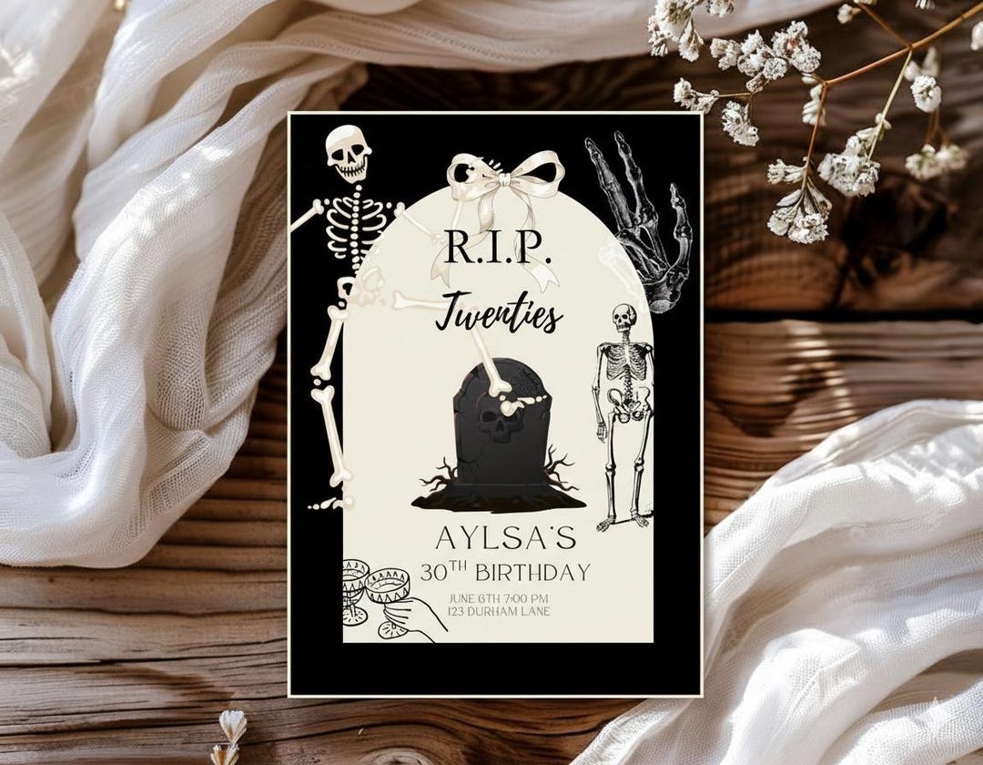 30th Birthday RIP 20s Invitation | Editable A6 Digital Invite | Black ...
