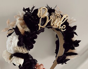 Black gothic Birthday party 30 40 30th 40th birthday girl party gold diamante Pearl flower headband headpiece crown tiara halloween hairband