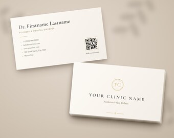Aesthetic Clinic Business Card Template, Med Spa Business Card, Editable Canva Template, Esthetician Card, Luxury Gold Minimalist Card