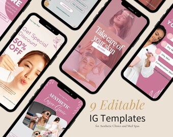 Med Spa Instagram Story Templates, Aesthetic Clinic Social Media Canva Set, Editable IG Stories for Skincare Clinics, Injector Marketing