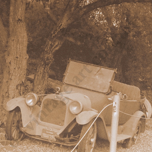 VINTAGE AUTOMOBILE-Old Vintage Car in Sepia photograph