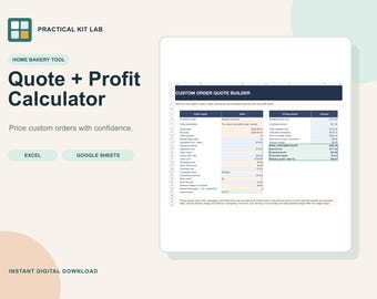 Home Bakery Pricing Calculator, Quote and Profit Spreadsheet for Excel and Google Sheets