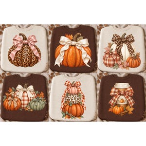 Paquete PNG de calabazas de otoño, camisa de calabaza a cuadros con estampado de leopardo y lazo coqueto, diseños de sublimación de otoño, PNG de Acción de Gracias, PNG de especias de calabaza