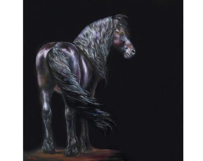 Nicole Smith Original Artist Horse Oil Painting on canvas Art Equine Friesian "Darkest of Shadows" 24x24