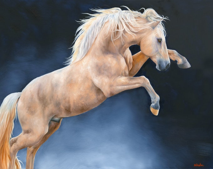 Fine art high quality Giclee reproduction of original Palomino Andalusian artwork "King Midas" by Nicole Smith of Nicolae Art Equine artist