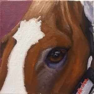 Original Horse eye oil painting on canvas by Nicolae Art "Chestnut mauve soul sketch" 6x6