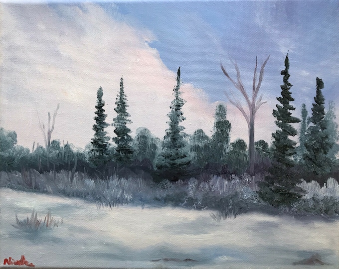 Hand painted Original oil painting winter landscape Nicolae Art Nicole Smith Artist 8x10