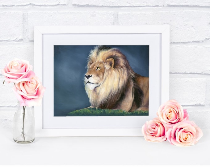 Lion art print African safari big cat reproduction high quality canvas print by artist Nicole Smith "Pale King”