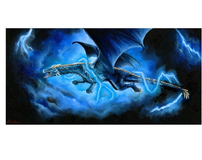 Canvas fine art print fantasy dragon art print of "Storm Dragon" original oil painting reproduction