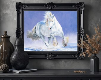 White Horse Oil Painting, Original Equestrian Artwork, Oil on Canvas Wall Art