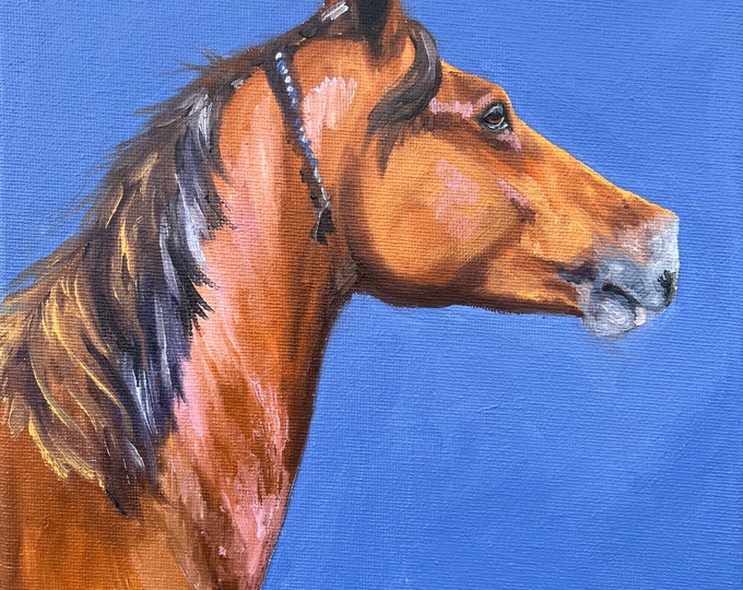 Original horse oil painting Nicolae Equine Art Chestnut pony horse Nicole Smith Artist 8x8