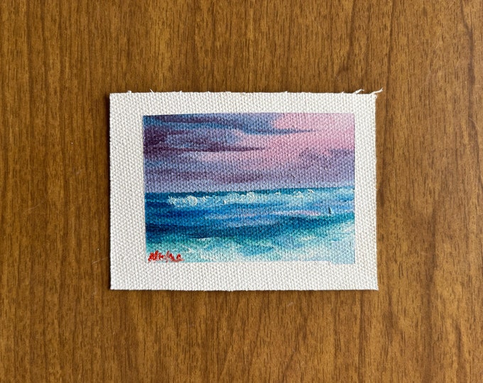 Original Oil painting ACEO mini artwork Nicolae Art Nicole Smith Artist Sunset ocean seascape 2.5"x3.5"