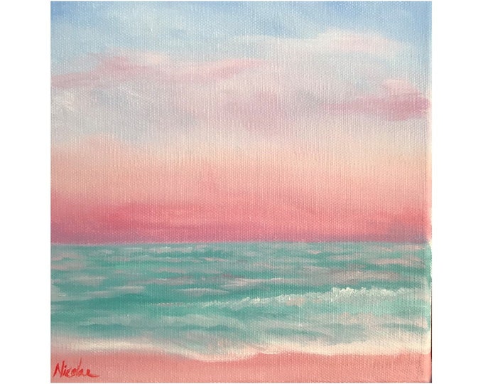 Original landscape oil painting Nicolae seascape Art Ocean Nicole Smith Artist 8x8