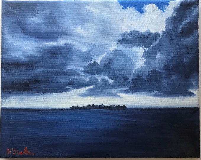 Original oil painting Nicolae seascape rain Art Ocean Nicole Smith Artist 8x10