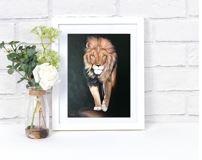 Lion art print African safari big cat Giclee reproduction high quality print artist Nicole Smith "Haidar”