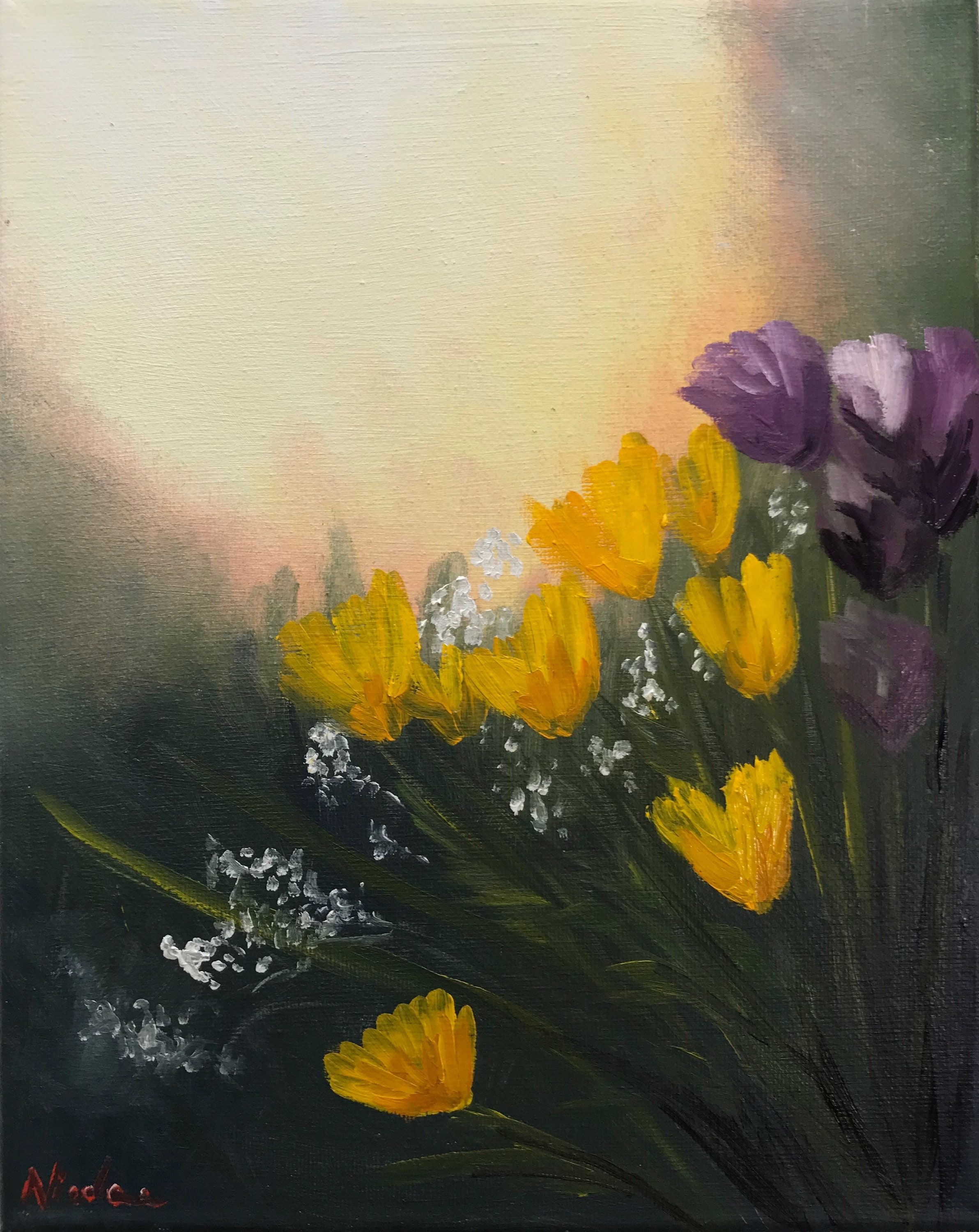Original oil painting Spring sunshine wildflower Easter artwork by Nicole Smith 8x10