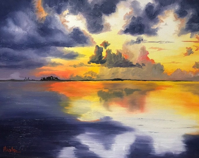 Original sunset oil painting Nicolae seascape Art Ocean Nicole Smith Artist 12x16