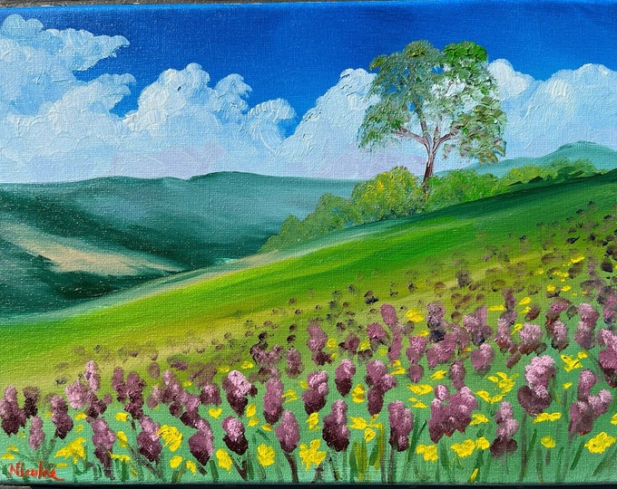 Original landscape oil painting Nicolae Art floral garden wall art field of flowers artwork Nicole Smith Artist 9x12