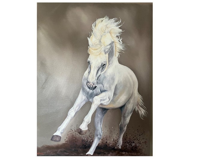 original white Andalusian Horse oil painting by Nicolae Art 18x24 wall art horse gift