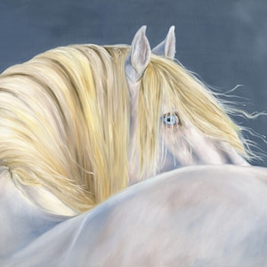 Original horse oil painting Nicolae Equine Art Pale Andalusian horse Nicole Smith Artist 22x28