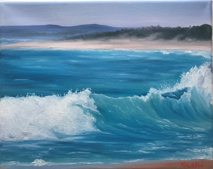 Original ocean oil painting Nicolae seascape Art Ocean waves turquoise water Nicole Smith Artist 8x10