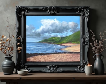 Pintura al óleo de playa de Hawái, arte marino original (16x20)