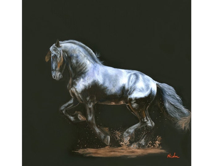 Nicole Smith Original Artist Horse Oil Painting on canvas Art Equine Friesian "Shadow Dancer" 24x24