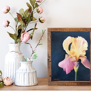 Original Blumen Ölgemälde Yellow Magenta iris von Nicole Smith 8x10