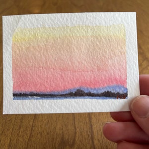 Original watercolor painting ACEO mini artwork Nicolae Art Nicole Smith Artist landscape sunset 2.5&quot;x3.5&quot;