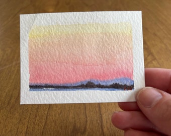 ACEO Watercolor Painting: "Simple Sunset" Mini Artwork 2.5x3.5