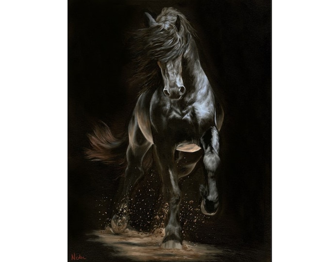 Nicolae Equine Art Nicole Smith horse artist Fine art high quality Giclee reproduction of original artwork "Shadow Step"