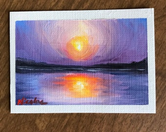 Lilac Reflections: Original Oil Painting, ACEO 2.5"x3.5" Seascape
