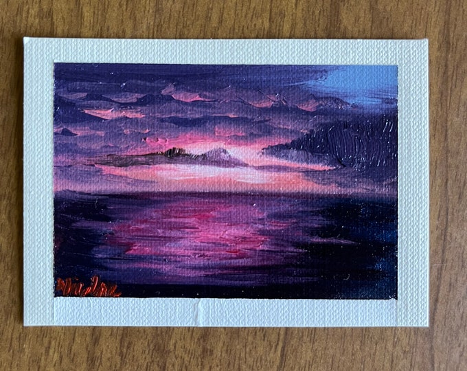 Original Oil painting ACEO mini artwork Nicolae Art Nicole Smith Artist Sunset ocean seascape 2.5"x3.5"