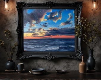 Original Sunrise Seascape Oil Painting, 16x20 Beach Art by Nicole Smith