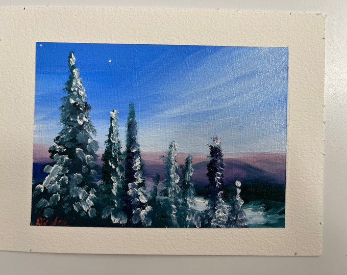 Original Oil painting mini artwork Nicolae Art Nicole Smith Artist landscape mountain pines 4.5"x6"