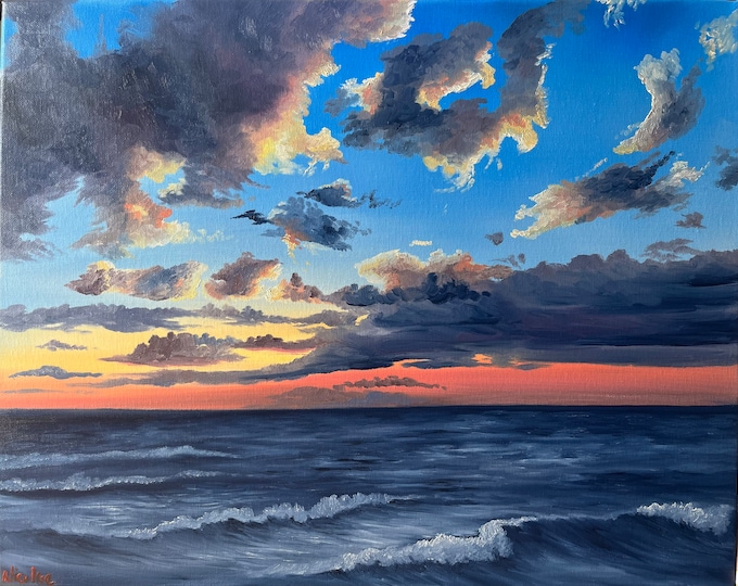 Original landscape oil painting of Sunrise beaches Nicolae sunset seascape Art Ocean Nicole Smith Artist 16x20