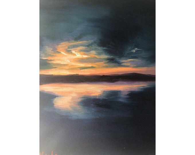Original Sunrise oil painting Nicolae orange seascape Art Ocean Nicole Smith Artist 8x10