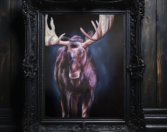 Original oil painting on canvas Moose on black background wildlife 24x30