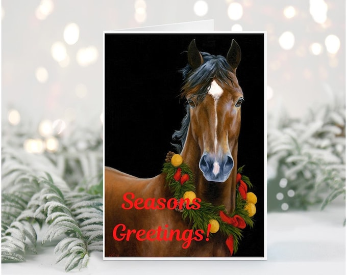 Printable Horse Christmas greeting Card Horse themed holiday card digital download Horse gift ideas