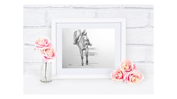 Orignial horse artwork graphite pencil sketch 9x12 showjumping equestrian