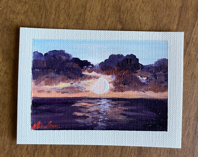 Original Oil painting ACEO mini artwork Nicolae Art Nicole Smith Artist Sunset ocean seascape 2.5"x3.5"
