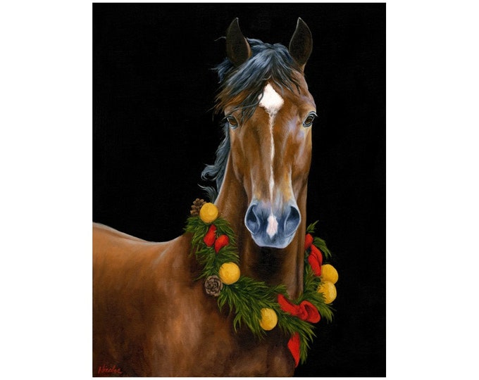 Nicolae Equine Art Nicole Smith horse artist Fine art high quality Giclee reproduction of original artwork "Christmas Horse"