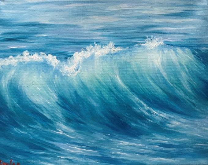 Original ocean oil painting Nicolae seascape Art Ocean waves turquoise water Nicole Smith Artist 8x10