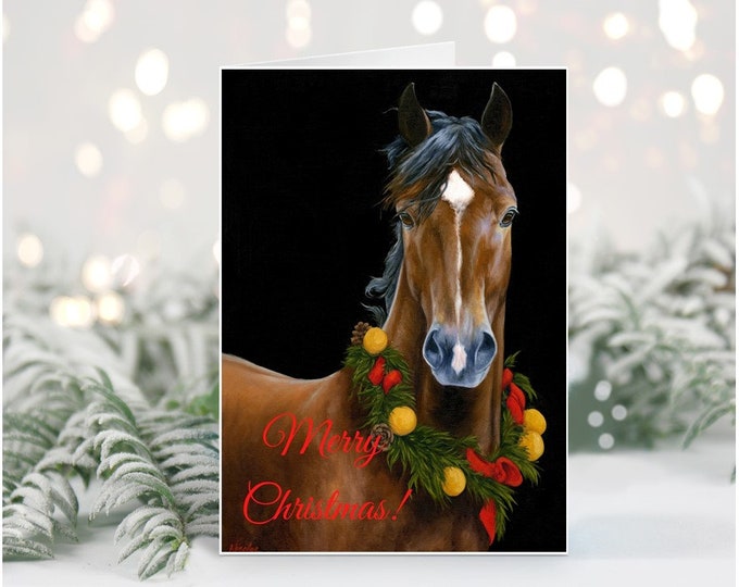 Printable Horse Christmas greeting Card Horse themed holiday card digital download Horse gift ideas