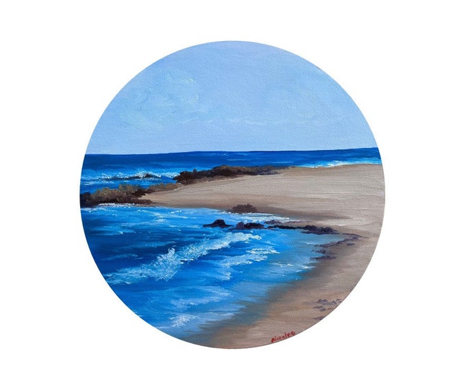 Original oil painting Nicolae seascape Art Ocean Nicole Smith Artist 10 inch round