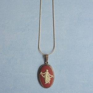 Wedgwood, Jasperware, necklace, Cameo, Terracotta, Dancing Hours, Sterling silver, Gold Plated, Gift, Vintage, Estimated 1970s–1980s