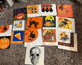 lot of 15 vintage Halloween napkins scrapbook decoupage junk journal  collection Halloween paper  cats witches pumpkins