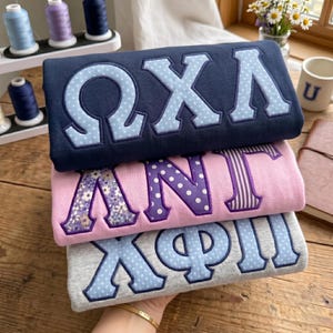 Personalized Greek Letter Gingham Applique Embroidered Sweatshirt, Sorority Patch Crewneck, Big Little Reveal Gift, College Spirit Shirt